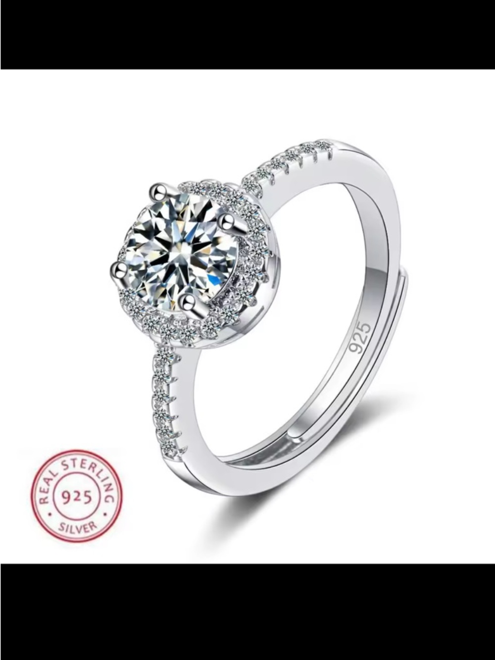 Sterling Silver Round Halo Engagement Ring - White